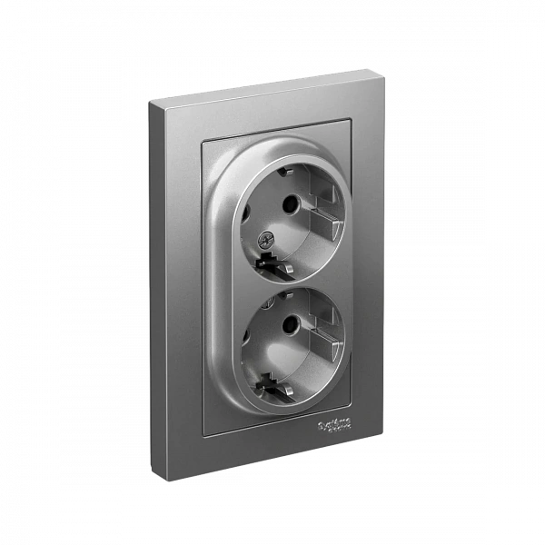 ATLASDESIGN РОЗЕТКА двойная с заземлением, 16А, в сборе, СТАЛЬ