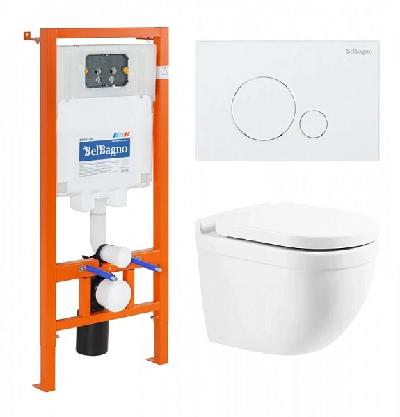Комплект 4 в 1 Унитаз подвесной BelBagno SENSO-R BB017CHR с сиденьем BB865SC + Система инсталляции д