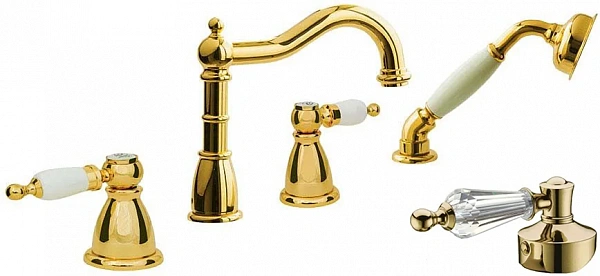 Boheme СМЕСИТЕЛЬ ДЛЯ АКРИЛOВOЙ ВАННЫ, ВРЕЗНОЙ TRADIZIONALE ORO Swarovski_Комплект