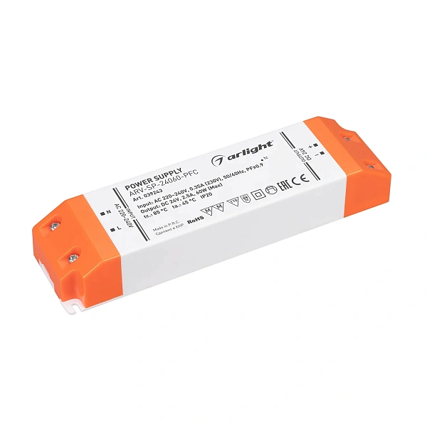 Arlight Блок питания ARV-SP-24060-PFC (24V, 2.5A, 60W) (IP20 Пластик, 5 лет)