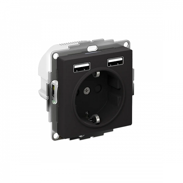 ATLASDESIGN РОЗЕТКА 16А c 2 USB A+A, 5В/2,4А, 2х5В/1,2 А, механизм, КАРБОН