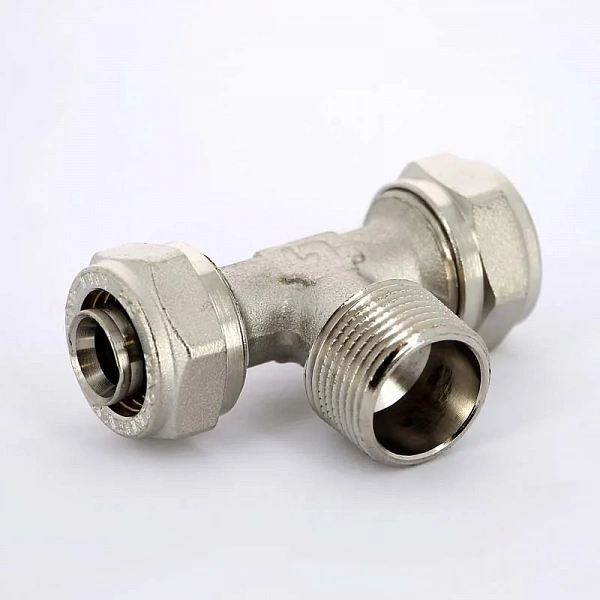 Тройник обж-Н-обж 20 х 1/2' x 20 никелированный Uni-Fitt
