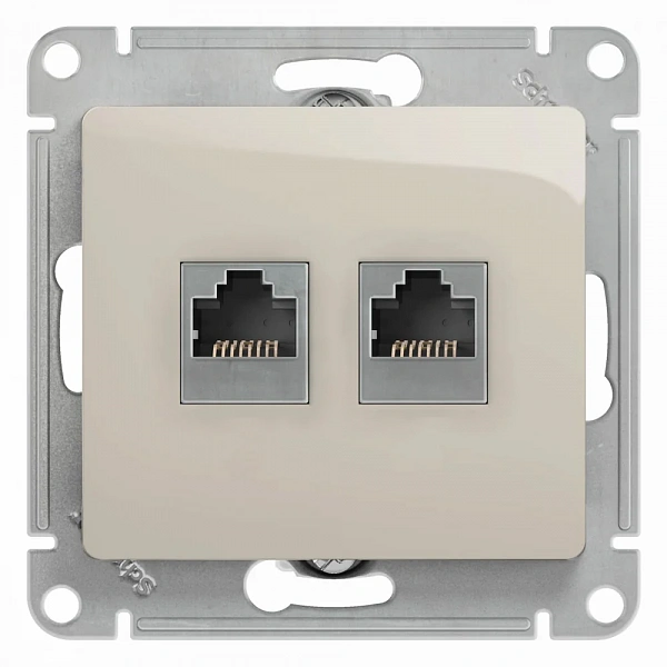 GLOSSA РОЗЕТКА двойная RJ11+RJ45, кат.5Е,механизм, МОЛОЧНЫЙ
