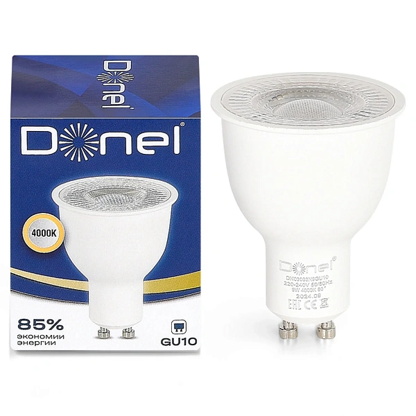 Donel, Светодиодная лампа 9Вт, MR16, 220В, GU10, 4000K, 675Лм, Ra>80, 60°, D50хH65мм, Серия: DN03