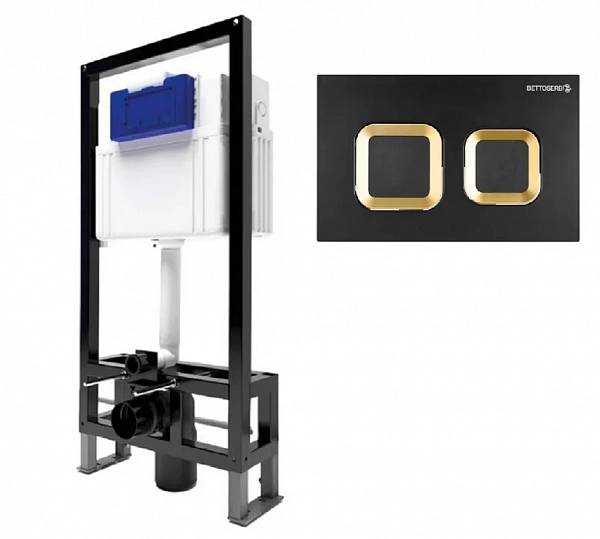 СЕТ Инсталляция Sava Free Standing + клавиша смыва черный матовый + золото глянец квадр. SMART BETTO