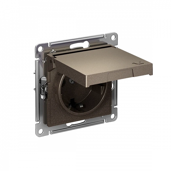 ATLASDESIGN РОЗЕТКА с заземл. со шторк. с крышкой, 16А,IP20,мех., быстрозажим. клем., МОККО