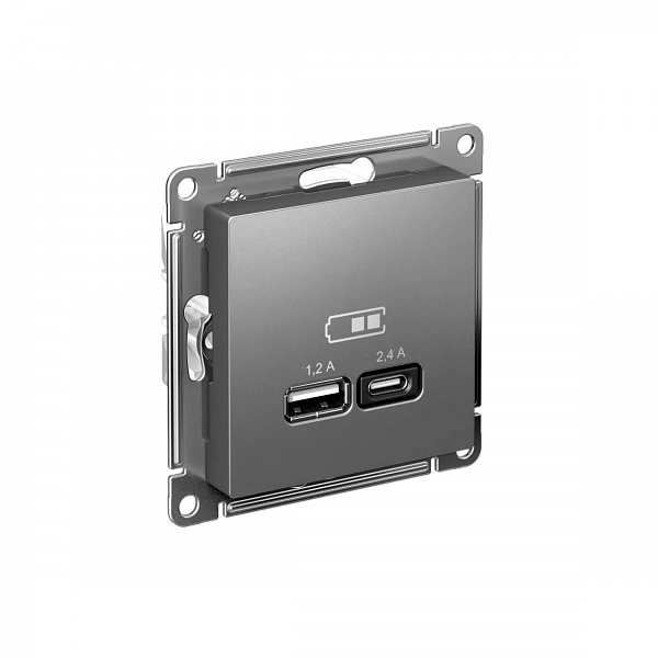 ATLASDESIGN USB РОЗЕТКА А+С, 5В/2,4 А, 2х5В/1,2 А, механизм, СТАЛЬ