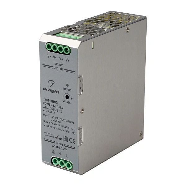 Arlight Arlight Блок питания ARV-DRP75-24 (24V, 3.15A, 75W) (IP20 Металл, 5 лет)