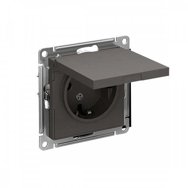 ATLASDESIGN РОЗЕТКА с заземл. со шторк. с крышкой, 16А, IP20, механизм, БАЗАЛЬТ