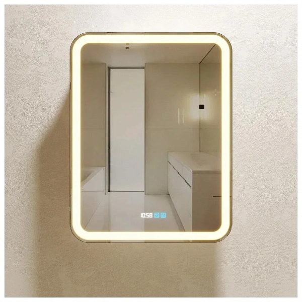 Зеркало-шкаф Silver Mirrors Фиджи 60x80 с подсветкой, с подогревом, с часами, белое