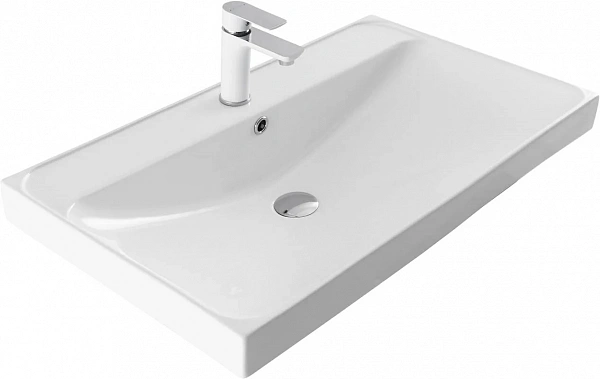 Мебельная раковина Aquanet Flash 81 накладная, глянцевая белая, прямоугольная, фаянс
