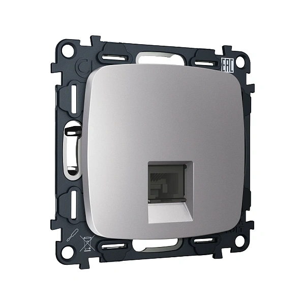 Комплект механизма телефонной розетки OMEGA MO512030 Сталь матовый RJ-11(4P4C) с автоматической защи