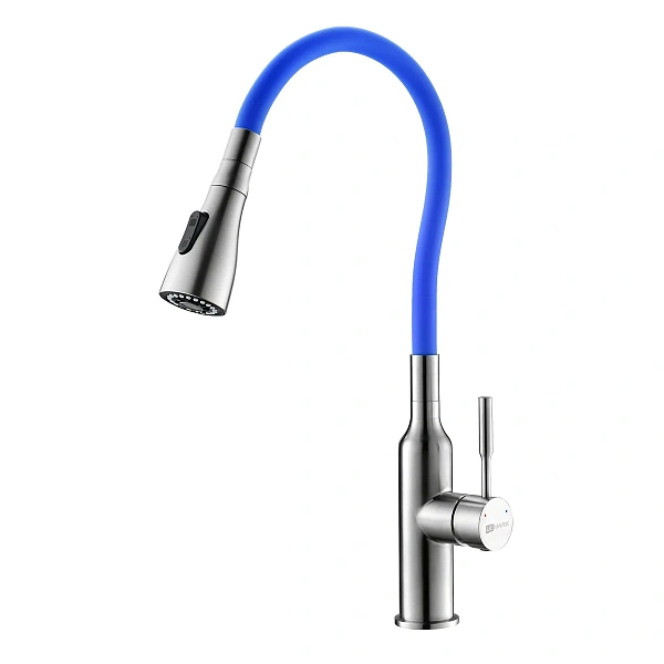 Смеситель Lemark Expert LM5082S-Blue для кухни с гибким цветным изливом.