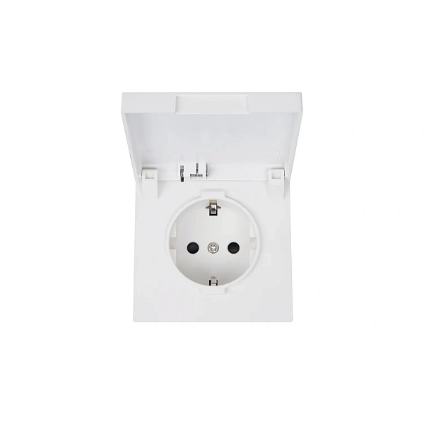 Розетка SCHUKO© с крышкой и защитными шторками 16A 250V~ 2P+T, цвет Белый матовый (soft touch)